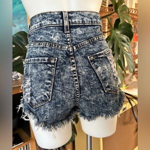 High waist denim cut off mini shorts